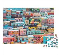 Colorful Houses Jigsaw Puzzles 1000 Pieces Recycled Material Dense City Puzzles for Elderly Relieve Senile Dementia Fun Family Game Activity Home 52x38cm/1000pcs