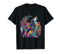 Colorful Howling Wolf Boho Psychedelic Nature Art T-Shirt