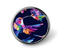 Colorful Hummingbird Bird Watercolor Lapel Pin Metal Trendy Round Badge