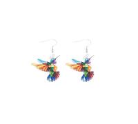 Colorful Hummingbird Dangle Earrings for Women - Lightweight Acrylic Bird Drop Earrings, Stained Glass Style Statement Jewelry for Gifts & Daily Wear