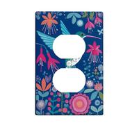 Colorful Hummingbird Light Switch Cover Plates/Outlet Covers, Blue Floral Design for Wall Decor, Thermoplastic Wall Plates, Standard Size Single Duplex Outlet