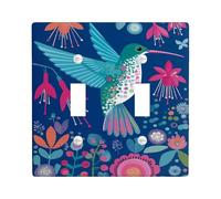 Colorful Hummingbird Light Switch Cover Plates/Outlet Covers, Blue Floral Design for Wall Decor, Thermoplastic Wall Plates, Standard Size Double Toggle