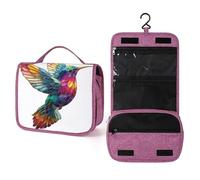 Colorful Hummingbird Stained Glass Travel Toiletry Bag for Women,Hanging Makeup Organizer with Hook for Shampoo