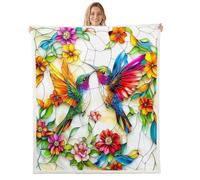 Colorful Hummingbird Throw Blankets,Abstract Flower Fleece Blanket,Kids Girls Boys Adult Vintage Luxurious Fuzzy Blankets Boho Abstract Art Sherpa Blanket Chair Sofa Bed Decor,50"×60"