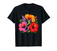 Colorful Hummingbird with Tropical Hibiscus Flowers T-Shirt
