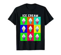 Colorful Ice Cream Cone Faces Kawaii Dessert Rainbow Gelato T-Shirt