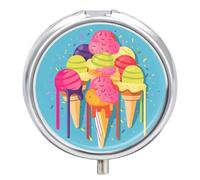 Colorful Ice Cream Pill Box, 3 Compartment Small Pill Case Waterproof Travel Pill Organizer for Pocket Or Purse Portable Mini Medicine Tablet Vitamin Holder Pill Case
