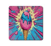 Colorful Ice Cream Washer Dryer Top Protector Mat, Pop Art Style Washing Machine Dust Cover, Summer Rubber Anti-slip Waterproof Washer and Dryer Mats for Laundry Room 24x24 Inch