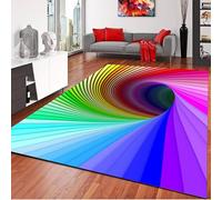 Colorful Illusion Area Rug, 70x140cm 3D Abstract Rainbow Swirl Falling Optical Illusion Carpet, Soft Non-Slip Machine Washable Play Mat for Boys and Girls Playroom Children's Room Bedroom Bedside