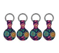 Colorful Indian Boho1 Flower Pattern Novelty Holder Cases Compatible with AirTag Silicone GPS Trackers Cover Keychain