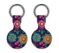 Colorful Indian Boho1 Flower Pattern Novelty Holder Cases Compatible with AirTag Silicone GPS Trackers Cover Keychain