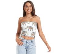 Colorful Indian Elephants Decorated Mandala Floral Womens Tube Tops Sleeveless Sleeveless Crop Top Boob Tube Top for, Indian Elephants, L