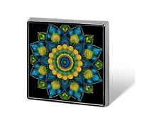 Colorful Indian Mandala Pattern Blue Green Unisex Brooches & Pins Square Lightweight Lapel Badge Jewelry for Clothing Shawl Hat