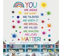Colorful Inspirational Quote Wall Decals Motivational Phrase Wall Decor Sticker Watercolor Paint Splatter Wall Decals Handprint Positive Saying Wall Stickers for Kids Room Decor Playroom School