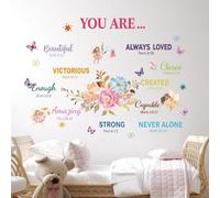 Colorful Inspirational Quotes Wall Decals Motivational Phrases Stickers Always Loved Victorious Never Alone Created Amazing Decals for Classroom Nursery Kids Home Decoration