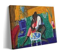 Colorful Intimate Couple Wall Art - Jacob Lawrence The Lovers 1970s Figurative Art Print on Patterned Sofa Artworks Picture Print Wall Art Painting Canvas Gift Decor Homes Decorative Frame 12x18inch(3