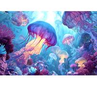 Colorful Jellyfish Coral Reef Wooden Jigsaw Puzzle,1000pc,Underwater World Puzzle