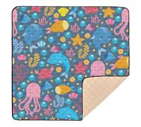Colorful Jellyfish Dolphin Starfish Large Sturdy Baby Activity Play Mat for Floor Washable Tummy Time Mat for Baby Kids Toddlers Infants, 50'' x 50''