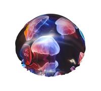 Colorful Jellyfish Double Waterproof Elastic Band Shower Cap With Frilled Ears Kitchen Oil-Proof Bonnet Can Be Reused
