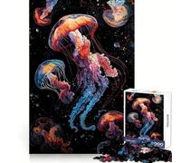 Colorful Jellyfish in Dark Space Adults 1000 Piece Jigsaw Puzzle Decompress Game, Bright Hue, Playful Challenge, Night Fun (50x75cm)