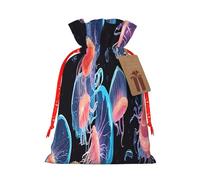 (Colorful Jellyfish) Large Reusable Burlap Pouches Rustic Wedding Favor Xmas Bags Drawstring Gift Sacks Bulk Party. S Size