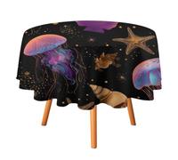 Colorful Jellyfish Ocean Shell Round Tablecloth Durable Table Cover 60in | Polyester,Waterproof Tablecloth,Washable Table Cover for Dining Outdoor Party Picnic