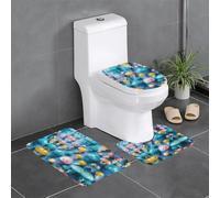 Colorful Jellyfish Print 3 Piece Bathroom Rug Set Bath Rugs Bathroom Mats U-Shaped Toilet Mat O-Shaped Lid Cover