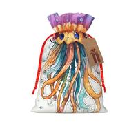 Colorful Jellyfish Print Christmas Drawstring Gift Bags Festive Sack Xmas Birthday Party Present Packaging