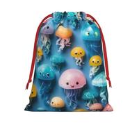 Colorful Jellyfish Print Drawstring Gift Bag, Xmas Wrapping Bags For Presents With Birthday Holiday Party