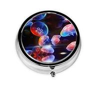 Colorful Jellyfish Print Pill Box for Pocket Round Pill Box 3 Compartment Decorative Portable Travel Pill Holder Tablet Vitamin Organizer Mini Pill Case(2pcs)