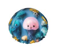 Colorful Jellyfish Print Reusable Shower Cap For Women Shower Caps With Double-Layer Elastic For Long Hair Bath