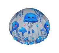 Colorful Jellyfish Print Reusable Shower Cap For Women Shower Caps With Double-Layer Elastic For Long Hair Bath