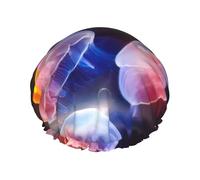 Colorful Jellyfish Print Shower Cap, Lined Shower Cap For Women Reusable, Double Layer Waterproof Bath Cap