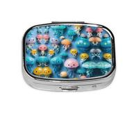 Colorful Jellyfish Print Square Pill Box,Portable for Pocket Or Purse Pill Organizer Pill Container Holder