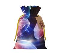 Colorful Jellyfish Printed Christmas Drawstring Bags with Yellow Christmas Ribbon - Reusable Burlap Drawstring Gift Pouches, S