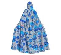 Colorful Jellyfish Printing 57.8 Inches Length Adult Vampire Hooded Cloak,Hooded Cloak For Halloween Role Playing With Tie