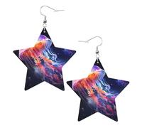Colorful Jellyfish Prints Leather star earrings Pendant Stylish and light Lightweight Dangle for Women Girls, One Size, Leather, No Gemstone
