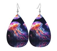 Colorful Jellyfish Prints Leather Teardrop earrings Pendant Stylish and light Lightweight Dangle for Women Girls, One Size, Leather, No Gemstone