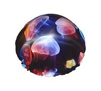 Colorful Jellyfish Reusable Shower Cap For Women,Double Splashproof Shower Cap,Large Size For All Hair Lengths