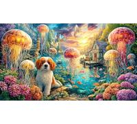 Colorful-jellyfish-swarm-underwater 1000 Pieces Challenging Puzzles Recycled Paper Jigsaw Puzzle for Adults Wall Decoration and Gifts Educational Game Decompression 38x26/1000pcs