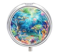 Colorful Jellyfish Turtle Pill Case Box with 3 Compartment Medicine Vitamin Organizer for Purse Pocket 5x5cm