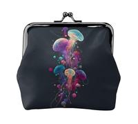 Colorful Jellyfish Women’s Small Coin Purse,Rectangle Kiss Lock Coin Pouch, Pocket-Sized, Mini Coin Purse for Women