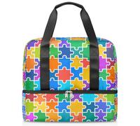 Colorful Jigsaw Puzzle Pattern Sports Tote Gym Bag for Women Men, Travel Duffel Bag with Shoe Compartment Large Capacity Workout Overnight Bag for Fitness Yoga Swimming Weekend