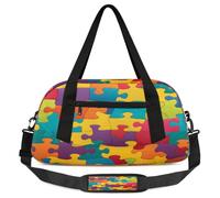 Colorful Jigsaw Puzzles Pattern Kids Overnight Duffle Bags Boys Girls Teen Abstract Painted Sports Gym Bag for Weekender Travel Gymnastics Dance Ballet