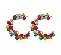 Colorful Jingle Bell Hoop Dangle Earrings For Women Hypoallergenic Xmas Red Green Yellow Tinkle Bead Cute Ornament Drop Huggie Hoops C-Shape Charm Earring Christmas Festival Party Jewelry Gift Bff
