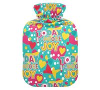 Colorful Joy Hearts Teal Hot Water Bottles with Soft Velvet Cover Hot Water Bag for Neck and Shoulder Pain Relief Small