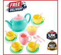 Colorful Kids Tea Party Set 18 Pcs with Tea Pot Cups Saucers and Spoons