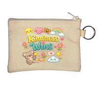 Colorful Kindness Wins Illustration Key Chain Coin Purse Beige