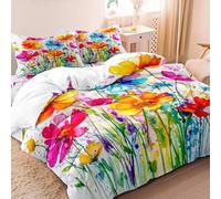 Colorful King Duvet Cover Flowers King Size Duvet Cover Bedding Set is Suitable for All Seasons, Easy to Care for, Duvet Cover is Made of Microfiber with Zipper