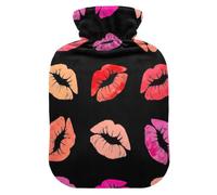 Colorful Kiss Black Hot Water Bottle with Soft Cover Bed Hand Feet Warmer Winter Gift Hot Water Bag for Hot and Cold Compress